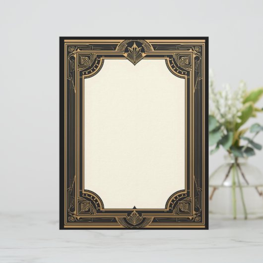 Gold auf Black Art Deco Classic Briefbogen (Stehend Vorderseite)