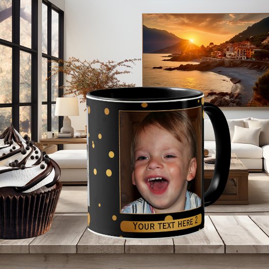 Gold auf Black Confetti Personalisierte Foto Tasse