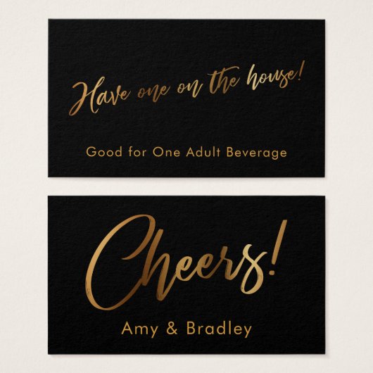 Gold auf Black Handwriting Script Drinckets (Vorne & Hinten)