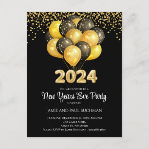 Gold auf Black Silvester Balloons Party Postkarte