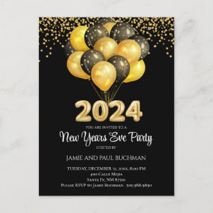 Gold auf Black Silvester Balloons Party Postkarte