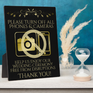 Gold auf Black Wedding No Phones oder Kameras Sign Fotoplatte