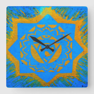 Gold auf blauem tantric Symbol Quadratische Wanduhr