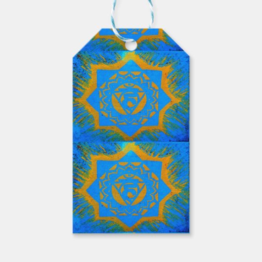 Gold auf blauem Tantrylon Geschenkanhänger (Vorderseite)