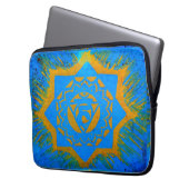 Gold auf blauem Tantrylon Laptopschutzhülle (Vorderseite Links)