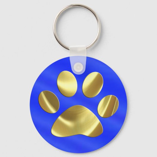 Gold auf Blue Cat Paw Print Schlüsselanhänger (Vorderseite)