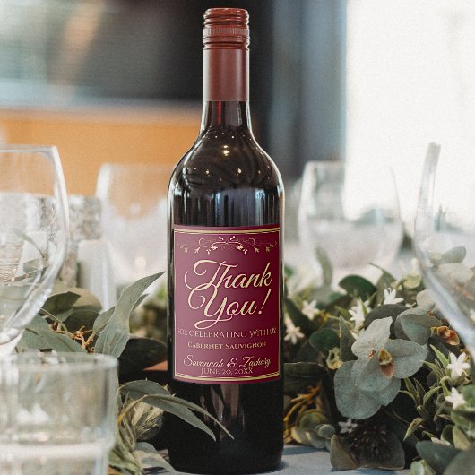 Gold auf Burgund Maroon Elegant Hochzeit Vielen Da Weinetikett