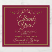 Gold auf Burgund Maroon Hochzeit Vielen Dank Bierflaschenetikett (Einzelnes Label)