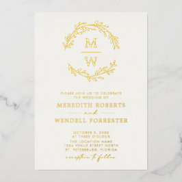 Gold auf Cream Monogram Wreath Wedding Folieneinladung