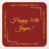 Gold auf Deep Red Birthday Party Rechteckiger Pappuntersetzer (Vorderseite)