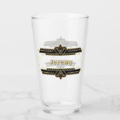 Gold auf dem Label "Black Art Deco" Glas (Rückseite)