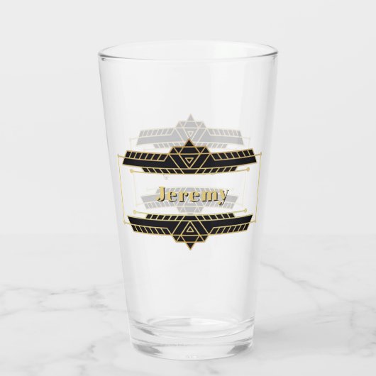 Gold auf dem Label "Black Art Deco" Glas (Rückseite)