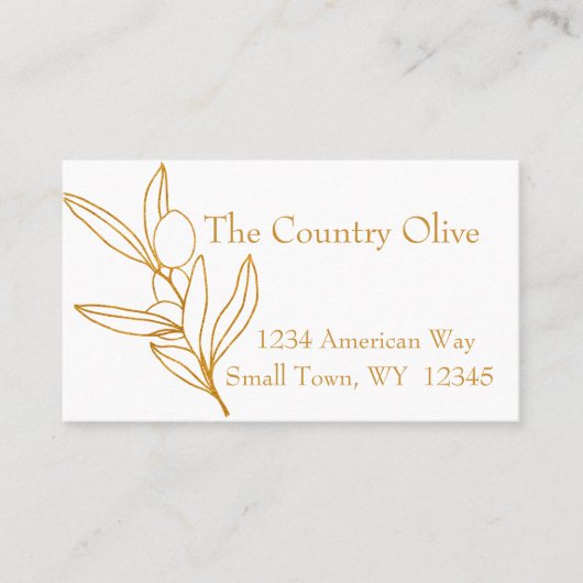 Gold auf der Olive Branch Olive Oil Business Card Visitenkarte (Vorderseite)