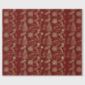 Gold auf dunkelroten Weihnachtsbildern Muster Geschenkpapier (Flach)
