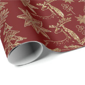 Gold auf dunkelroten Weihnachtsbildern Muster Geschenkpapier (Rolleneckpunkt)