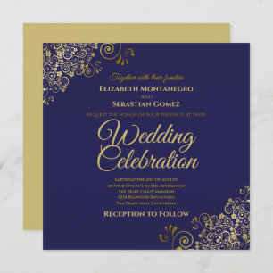 Gold auf einfache Hochzeit auf dem eleganten Navy- Einladung