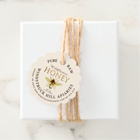 Gold auf Elfenbein Scalloped Reinen Honig mit Bien Geschenkanhänger (Beispiel)