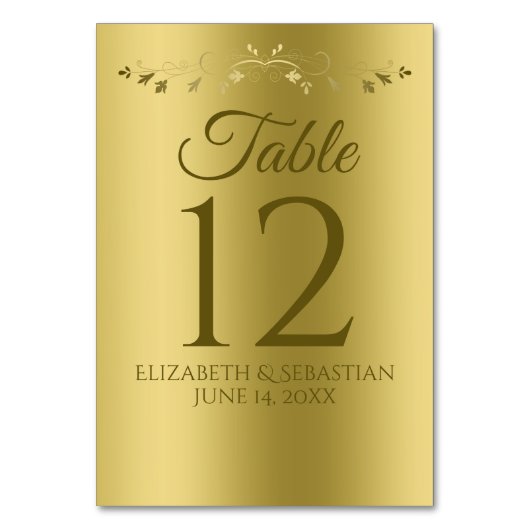 Gold auf Gold Elegante Filigree Blüh Wedding Tischnummer (Vorderseite)