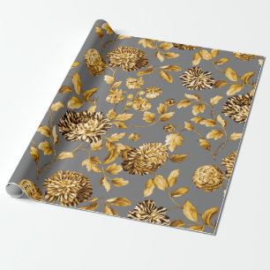 Gold auf grauem, modernem Vintagen Blumenstrauß Geschenkpapier