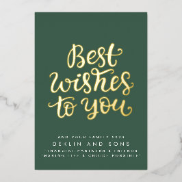 Gold auf grüne, beste Wünsche für Sie und Ihre Fam Folien Feiertagskarte