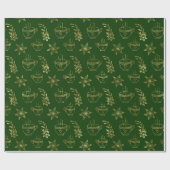 Gold auf grünen Weihnachtssymbolen - nahtloses Mus Geschenkpapier (Flach)