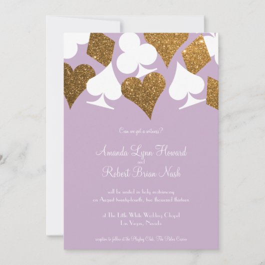 Gold auf Lilac Lila Las Vegas Hochzeitseinladung Einladung (Vorderseite)