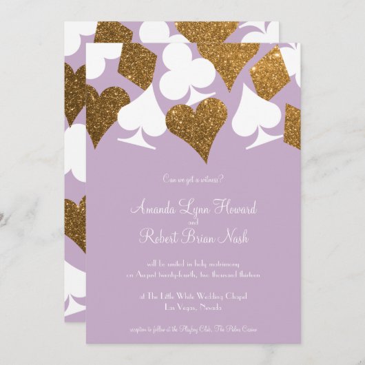 Gold auf Lilac Lila Las Vegas Hochzeitseinladung Einladung (Vorne/Hinten)