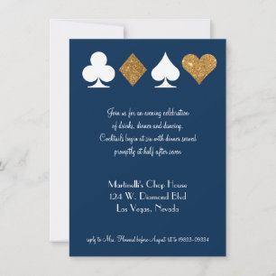 Gold auf Navy-Blau Las Vegas Hochzeitsempfangs-Kar Einladung