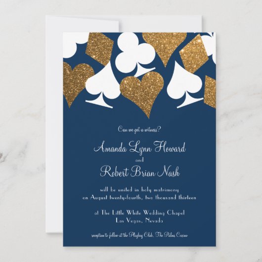 Gold auf Navy Blue Las Vegas Hochzeitseinladung Einladung (Vorderseite)