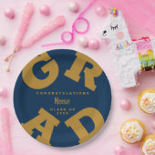 Gold auf Navy Bold GRAD Pappteller (Party)