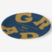 Gold auf Navy Bold GRAD Pappteller (Schrägansicht)