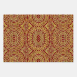 Gold auf Red Mandala Wrapping Sheet Set 3 Geschenkpapier Set