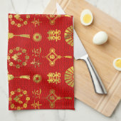 Gold auf rotem glücklichem chinesischem handtuch (Viertel Falte)