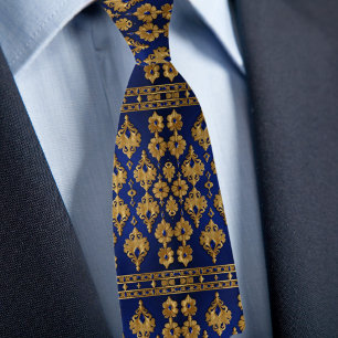 Gold auf Saphir-Ornamentmuster Krawatte