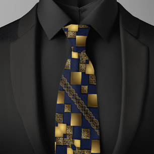 Gold auf Saphir schrägem Argyle-Muster Krawatte