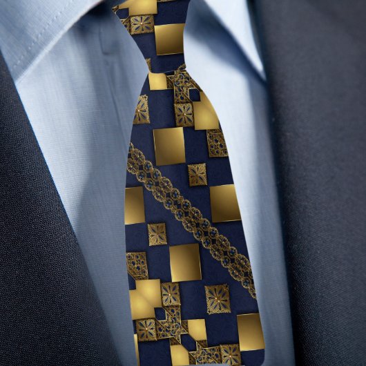 Gold auf Saphire Slanted Raute Muster Krawatte
