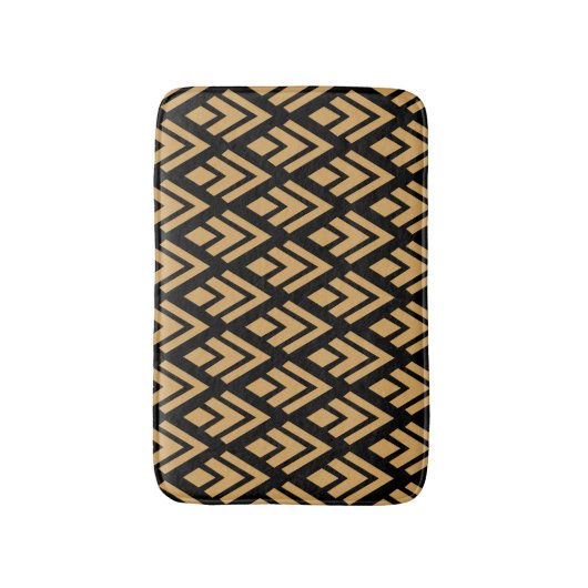 Gold auf Schwarz Art Deco Geometrisches Muster Badematte (Vorderseite Vertikal)