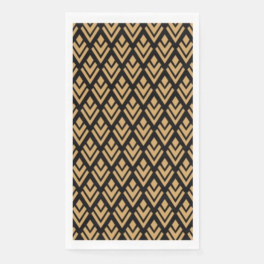 Gold auf Schwarz Art Deco Geometrisches Muster Serviette (Vorderseite)