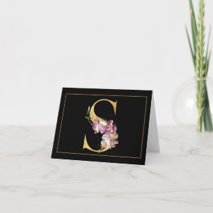 GOLD AUF SCHWARZ MIT BUTTON FLORAL MONOGRAM S