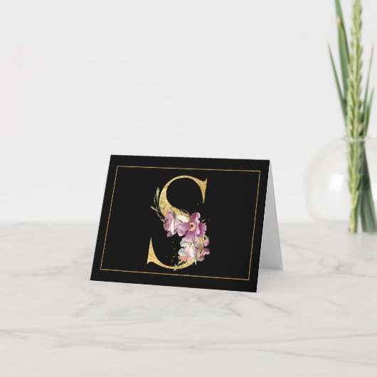 GOLD AUF SCHWARZ MIT BUTTON FLORAL MONOGRAM S (Vorderseite)