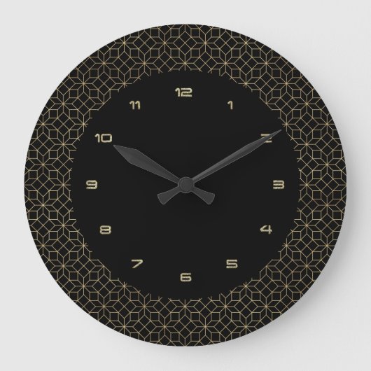 Gold auf schwarzem Art-Deko-Muster Große Wanduhr (Vorderseite)
