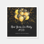 Gold auf schwarzen Balloons und Confetti-Silvester Serviette (Vorderseite)