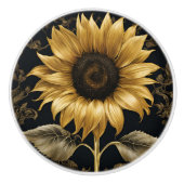 Gold auf schwarzen Riesen-Sonnenblumen Keramikknauf (Vorderseite)
