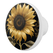 Gold auf schwarzen Riesen-Sonnenblumen Keramikknauf (Rechts)