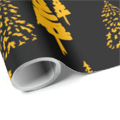 Gold auf schwarzen Weihnachtsbaumen Umschlagpapier Geschenkpapier (Rolleneckpunkt)