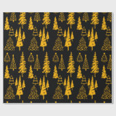 Gold auf schwarzen Weihnachtsbaumen Umschlagpapier Geschenkpapier (Flach)