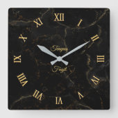 Gold auf schwarzer Marmor Wanduhr (anpassbar) (Vorderseite)