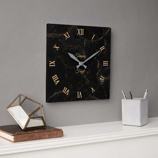 Gold auf schwarzer Marmor Wanduhr (anpassbar) (Büro)