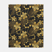Gold auf tropischen schwarzen Blume und Blätter Fleecedecke (Vorderseite)