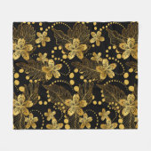 Gold auf tropischen schwarzen Blume und Blätter Fleecedecke (Vorderseite (Horizontal))